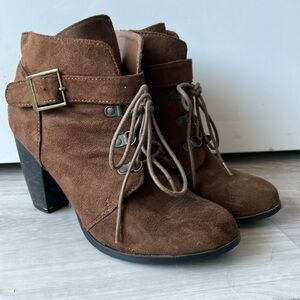 Brown suede booties